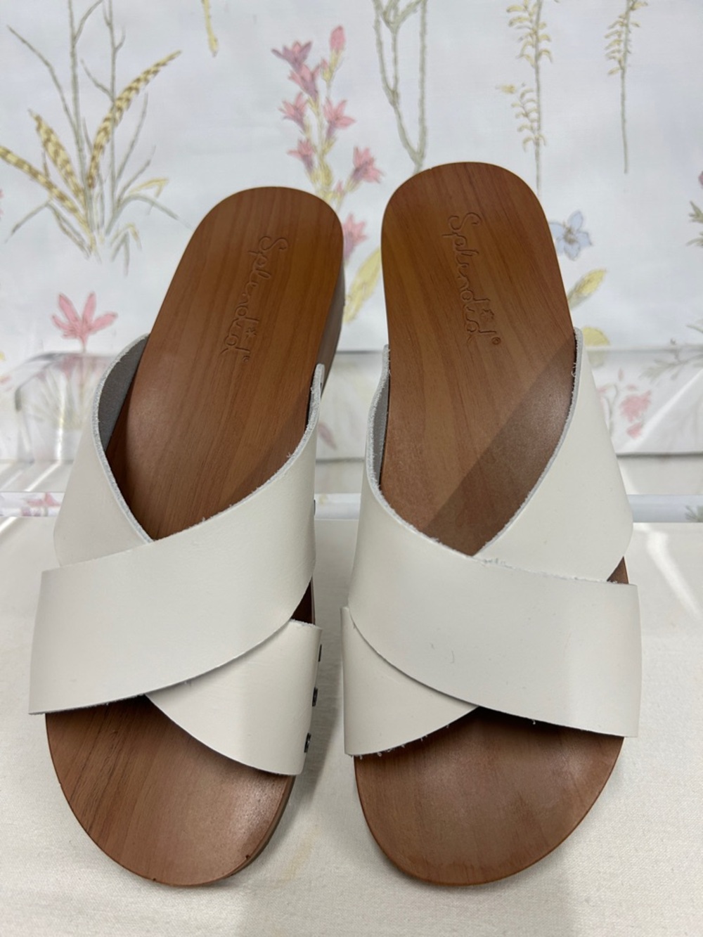 Splendid White Leather Crisscross Slide Mules